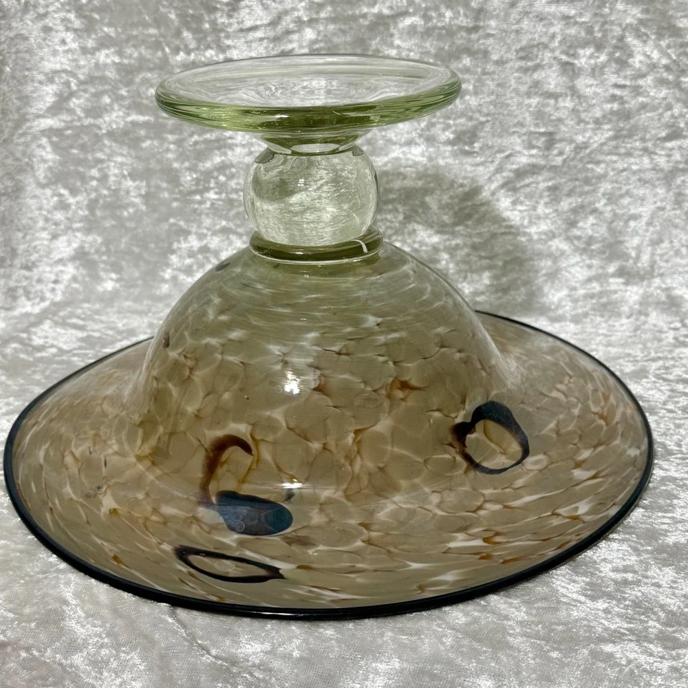 Amber Swirl Bowl Cleat Pedestal Dark Rim Glass Decorative Trinket Dish 6